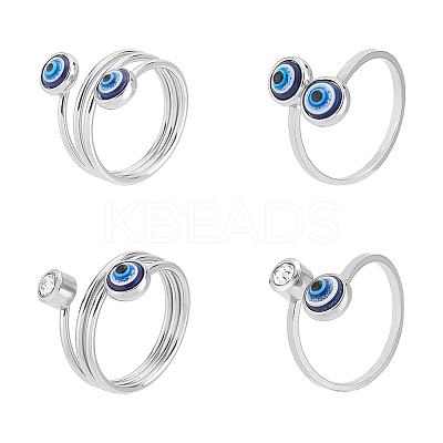 4Pcs 4 Style Resin Evil Eye Cuff Rings RJEW-PH0001-11-1
