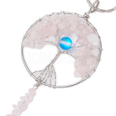 3Pcs 3 Styles Tree of Life Alloy Natural Amethyst & Green Aventurine & Rose Quartz & Synthetic Moonstone Keychain KEYC-JKC00987-1