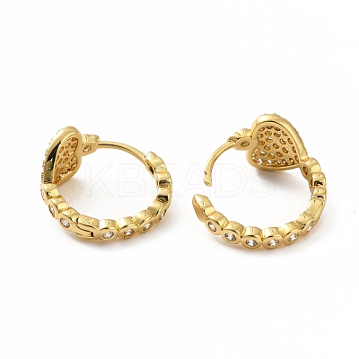 Clear Cubic Zirconia Heart Hoop Earrings EJEW-K093-12G-1