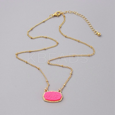 Simulated Druzy Resin Oval Pendant Necklace with Alloy Satellite Chains NJEW-WH0016-39G-03-1