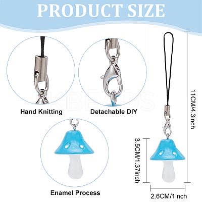 12Pcs Resin Mushroom Phone Charm Decoration Mobile Straps HJEW-PH01779-1