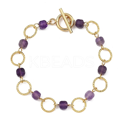 Natural Mixed Gemstone & Brass Open Jump Rings Link Bracelets for Women BJEW-JB14116-1