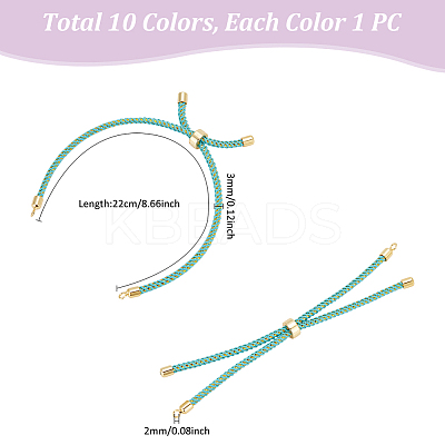 10Pcs 10 Colors Braided Cotton Cord Slider Bracelet Making MAK-UN0001-65-1