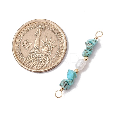 Dyed Natural Howlite Chip & Natural Cultured Freshwater Pearl Rice Beaded Connector Charms PALLOY-JF03707-07-1