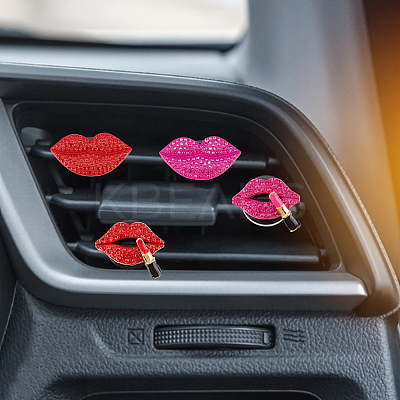 6Pcs 6 Styles Lip Shape Alloy Rhinestone Air Vent Clips AJEW-FH0004-67-1