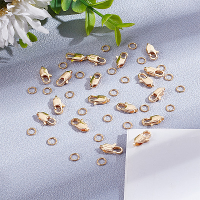 30Pcs Brass Lobster Claw Clasps with 30Pcs Open Jump Rings KK-GO0001-15-1