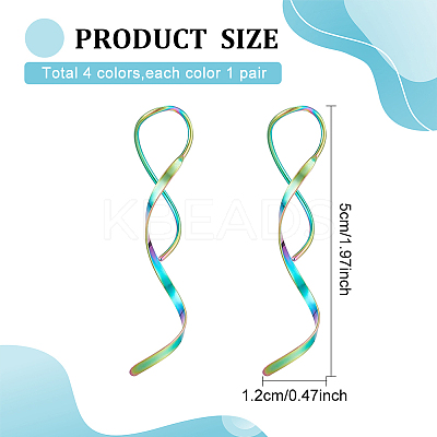 4 Pairs 4 Colors 304 Stainless Steel Spiral Dangle Earrings for Women EJEW-AN0003-02-1
