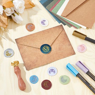 Brass Wax Seal Stamps with Wood Handle AJEW-WH0412-0246-1