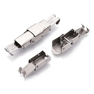 Non-Tarnish Smooth Surface 201 Stainless Steel Watch Band Clasps X-STAS-R063-64-1
