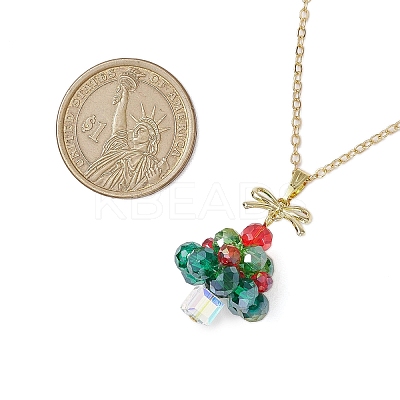 Christmas Tree Glass Beaded Pendant Necklaces X1-NJEW-TA00174-1