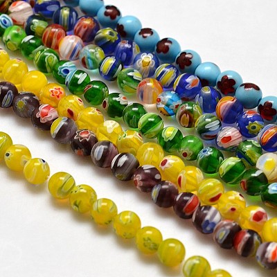 Round Millefiori Glass Beads Strands LK-P001-M-1