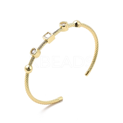 Clear Cubic Zirconia Square Cuff Bangle BJEW-E032-03G-1