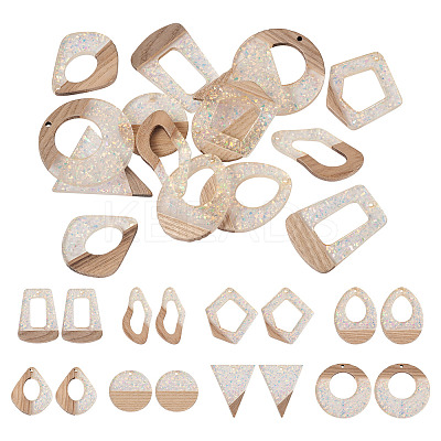 16Pcs 8 Style Wooden Pendants FIND-TA0005-92-1