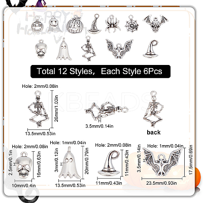 72Pcs 12 Styles Tibetan Style Alloy Pendants FIND-SC0004-41-1