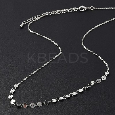 Brass Cable & Flat Sequin Chains Necklaces for Women NJEW-D302-40P-1