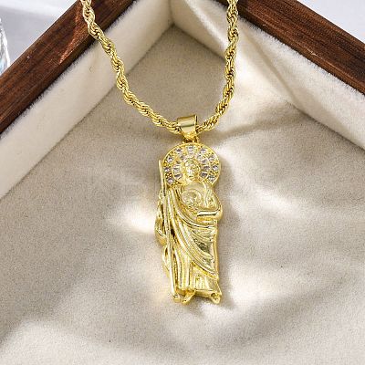 Brass Micro Pave Clear Cubic Zirconia Saint Jude Pendant Necklaces NJEW-C071-01C-G-1