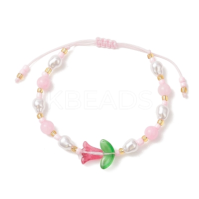 Natural Dyed Yellow Jade & Plastic Imitation Pearl Braided Bead Bracelets for Women BJEW-MZ00308-01-1