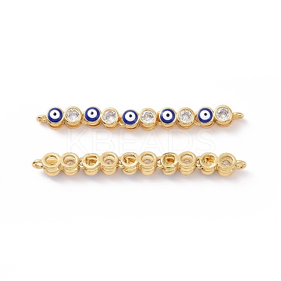 Flat Round with Evil Eye Pattern Brass Micro Pave Clear Cubic Zirconia Enamel Connector Charms KK-G435-44G-01-1