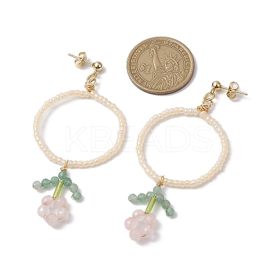 Flower Glass Seed Beads Dangle Earrings EJEW-MZ00148-01-1