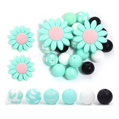 23Pcs Sunflower & Round Silicone Focal Beads SIL-L005-01E-1