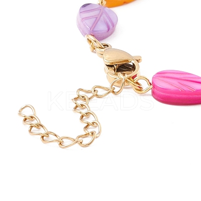 Natural Shell Leaf Link Chain Bracelet BJEW-C015-16G-1