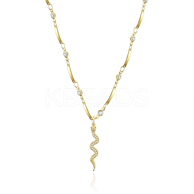 Snake Brass Micro Pave Cubic Zirconia Pendant Necklaces NJEW-PH01396-1
