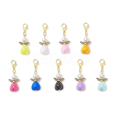 50Pcs Heart Angel Acrylic & Alloy Pendant Decorations HJEW-AL0078-1