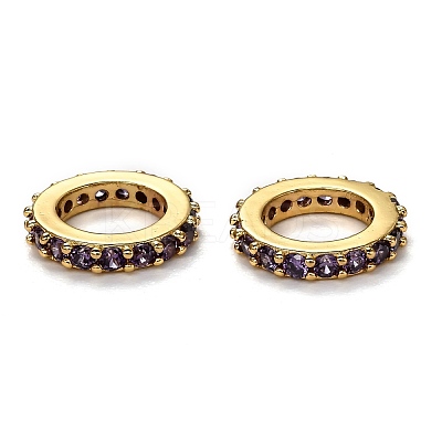 Brass Micro Pave Cubic Zirconia Rondelle European Beads KK-B028-18G-C-1