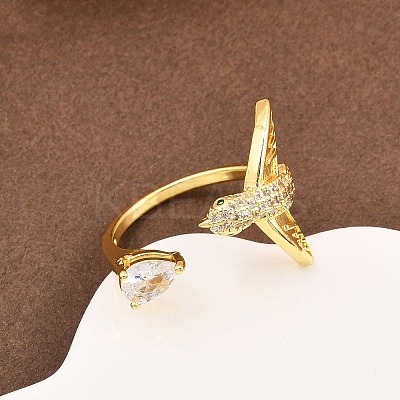 Brass Micro Pave Cubic Zirconia Cuff Rings for Women RJEW-Z113-38G-1