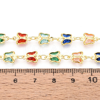 Brass Glass Butterfly Charm Link Chains CHC-T018-11A-G-1