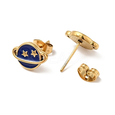 Ion Plating(IP) Enamel Planet with Star Stud Earrings with 316 Surgical Stainless Steel Pins EJEW-A081-06G-1