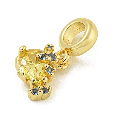 Rack Plating Brass Pave Yellow Cubic Zirconia Tortoise European Dangle Charms KK-Z067-60G-1
