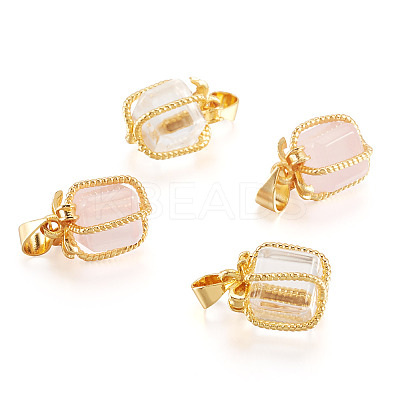 4Pcs 2 Styles Natural Rose Quartz & Quartz Crystal Gift Box Charms G-TA0001-98-1