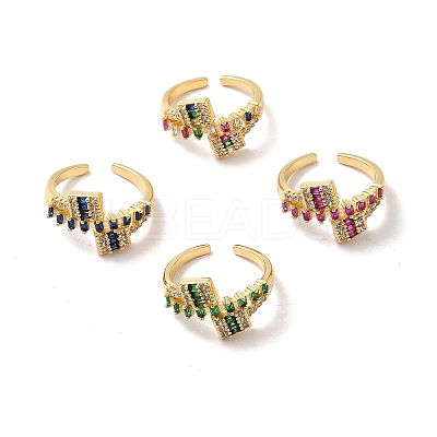 Ion Plating(IP) Cubic Zirconia Rectangle Open Cuff Ring RJEW-C041-11G-1