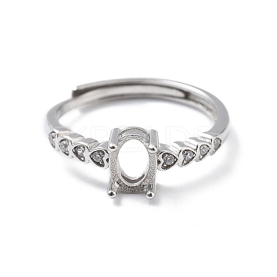 Adjustable Rhodium Plated 925 Sterling Silver Clear Cubic Zirconia Ring Components STER-C011-05P-1