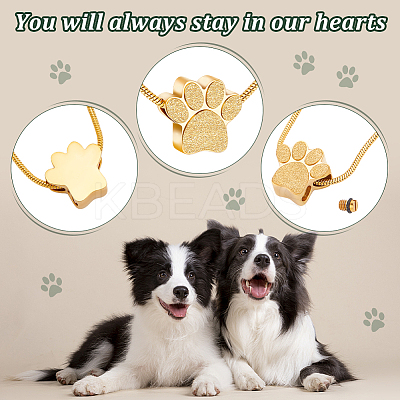 Paw Print Urn Ashes Necklace NJEW-WH0024-01G-1