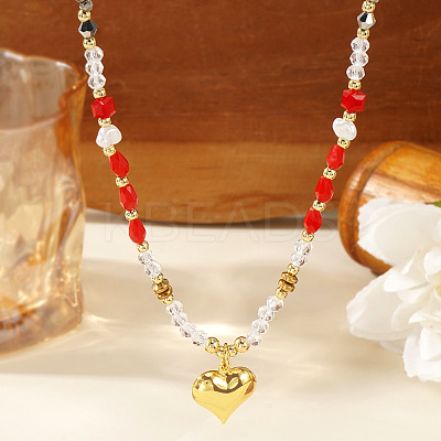 Brass Pendant Glass & Imitation Pearl & Synthetic Gemstone Beaded Necklaces for Women XO1597-1