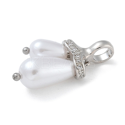 Rack Plating Brass Micro Pave Clear Cubic Zirconia with ABS Plastic Pearl Pendants KK-G515-57P-1