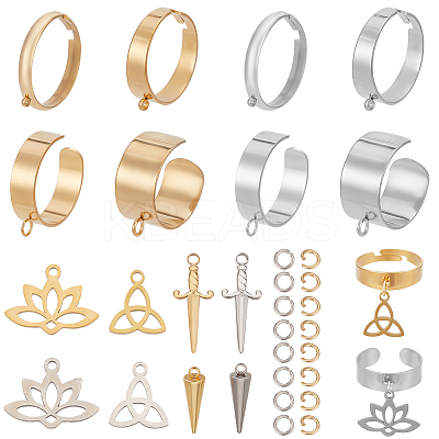 DIY Cone Lotus Sword Stainless Steel Charms Cuff Ring Making Kit DIY-SC0026-09-1