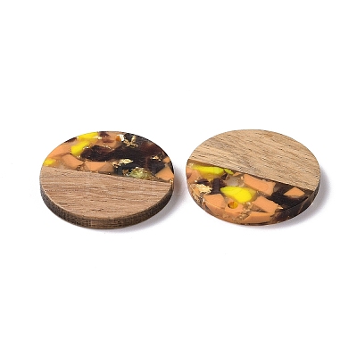 Transparent Resin & Walnut Wood Pendants RESI-N025-045-1