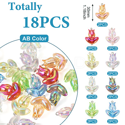 18Pcs 9 Styles Acrylic & Alloy Flower Pendants PALLOY-TAC0160-1