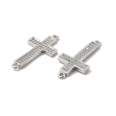 Brass Micro Pave Clear Cubic Zirconia Connector Charms KK-E068-VB327-1