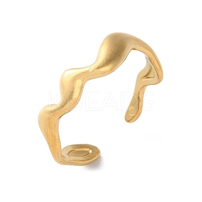 PVD Vacuum Plating 304 Stainless Steel Wave Open Cuff Ring for Women RJEW-C040-02G-1