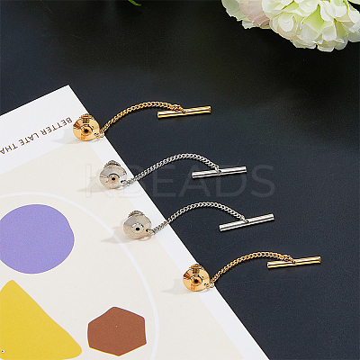 4Pcs 2 Colors Men's Brass Tie Tack Clutch with Chain KK-FH0007-42-1