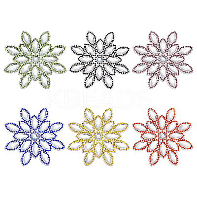 6Pcs 6 Colors Snowflake Glitter Hotfix Glass Rhinestone DIY-FG0007-62-1