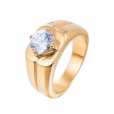 304 Stainless Steel Pave Clear Cubic Zirconia Finger Rings for Men FS-WG96A01-10-1