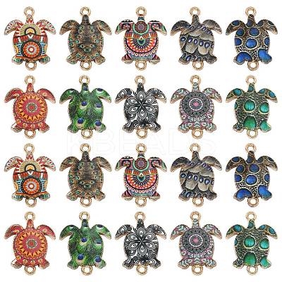 60Pcs 10 Colors Printed Alloy Connector Charms ENAM-CJ0005-63-1
