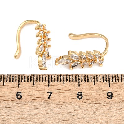 Leaf Brass Micro Pave Clear Cubic Zirconia Cuff Earrings EJEW-F384-20G-1