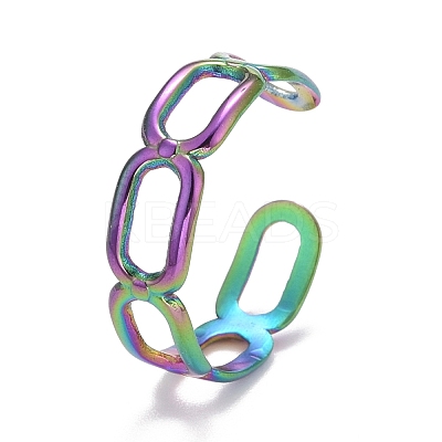 Rainbow Color Ion Plating(IP) 304 Stainless Steel Oval Wrap Open Cuff Ring for Women RJEW-A005-21MC-1
