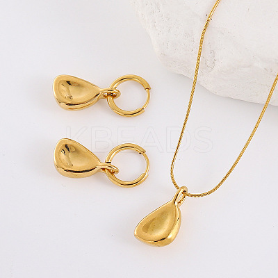 Teardrop 304 Stainless Steel Hoop Earrings & Pendant Necklaces Sets JV5633-3-1